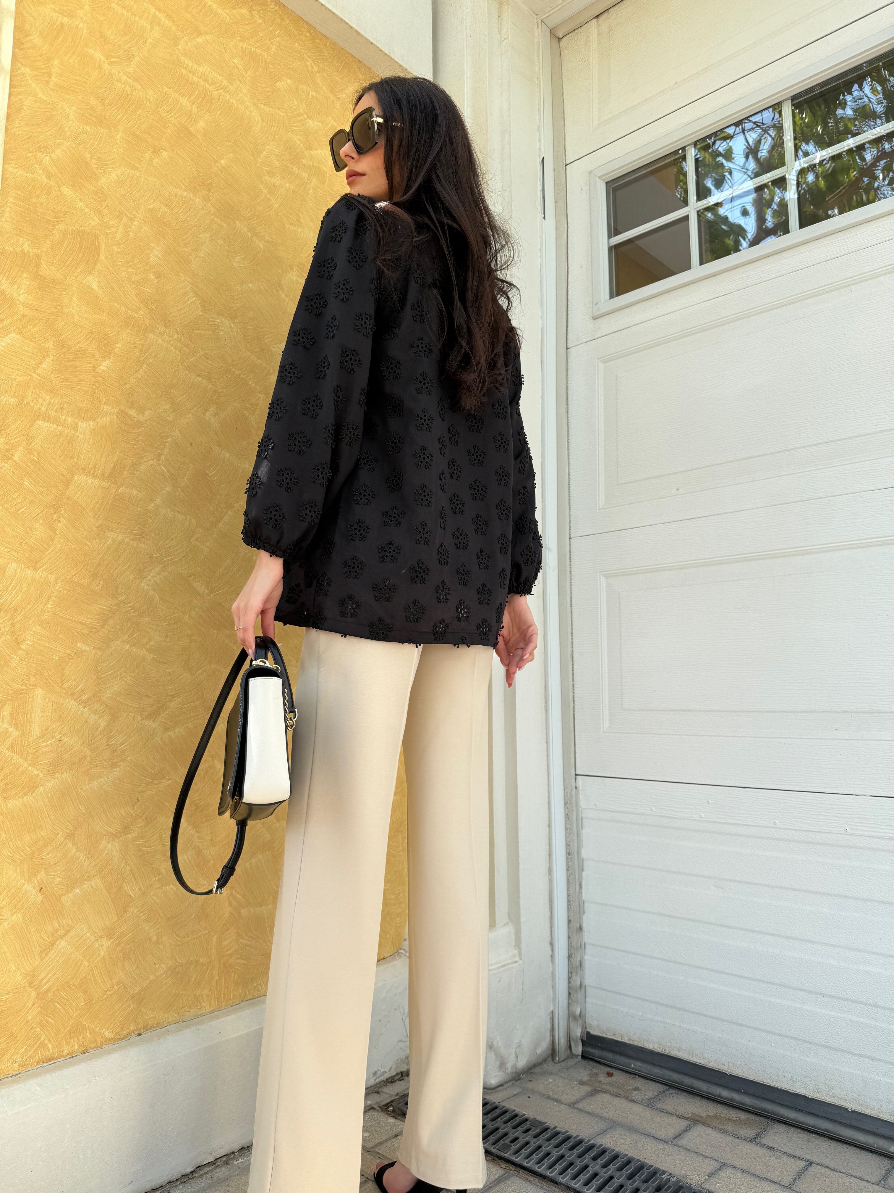 Black 3D Flower Tunic