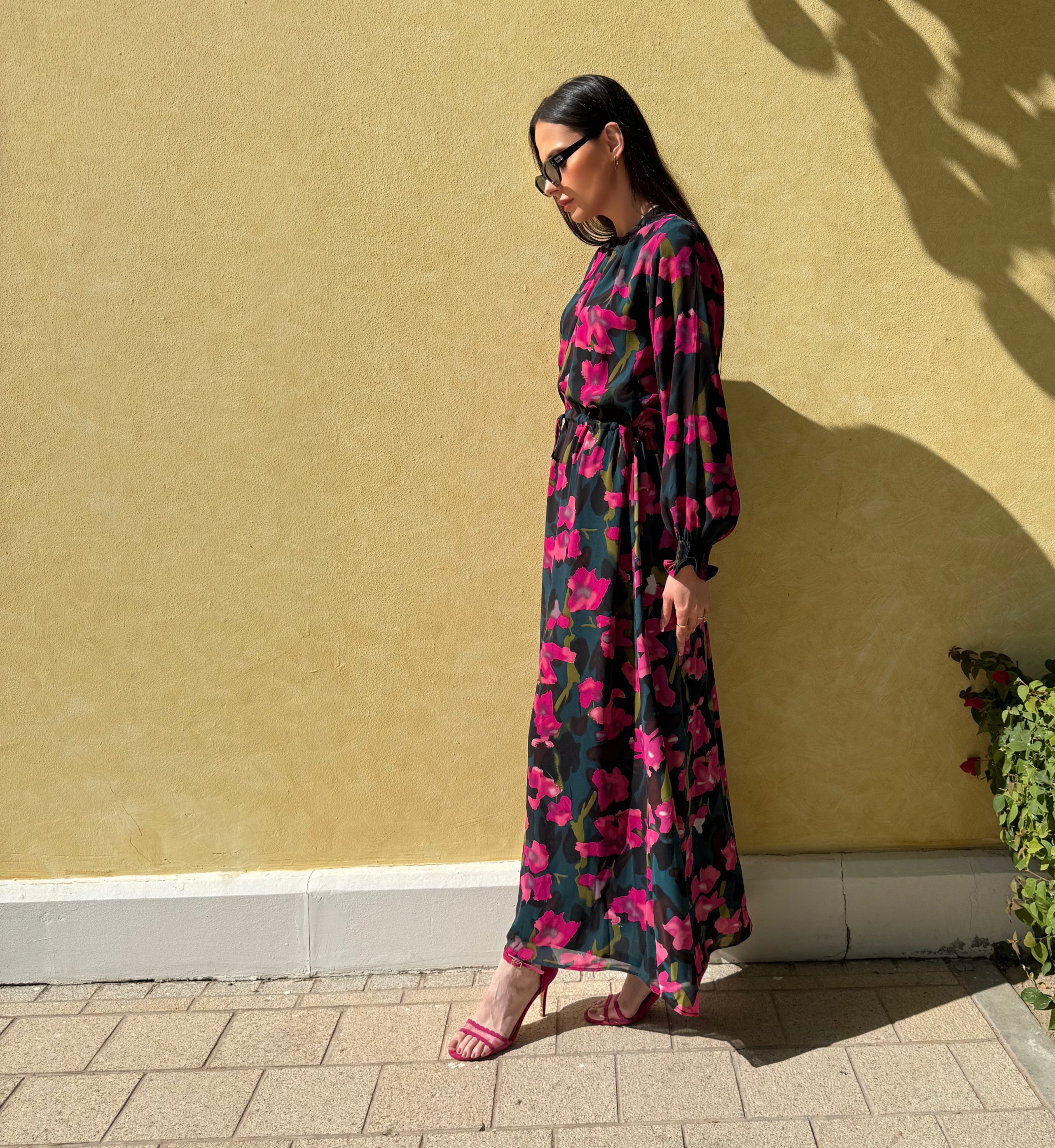 Black and Pink Chiffon Dress