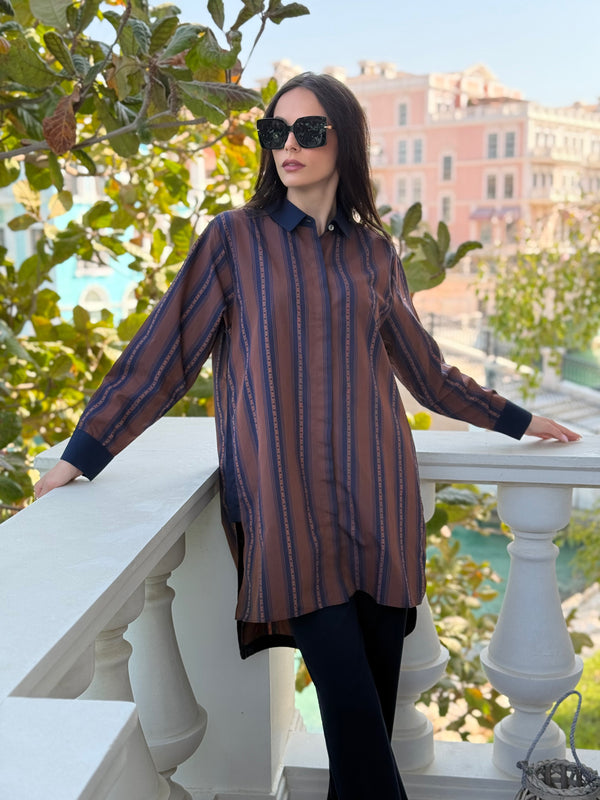 Brown and Navy Striped Tunic