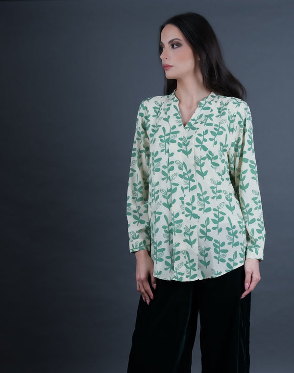 The Green Leaf Print Blouse