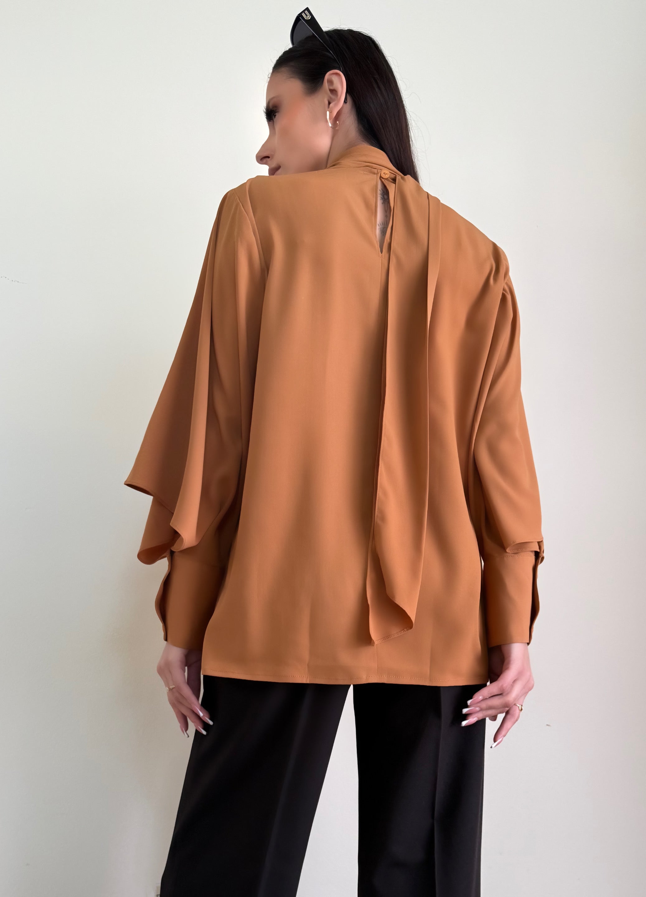 Burnt orange scarf detail blouse