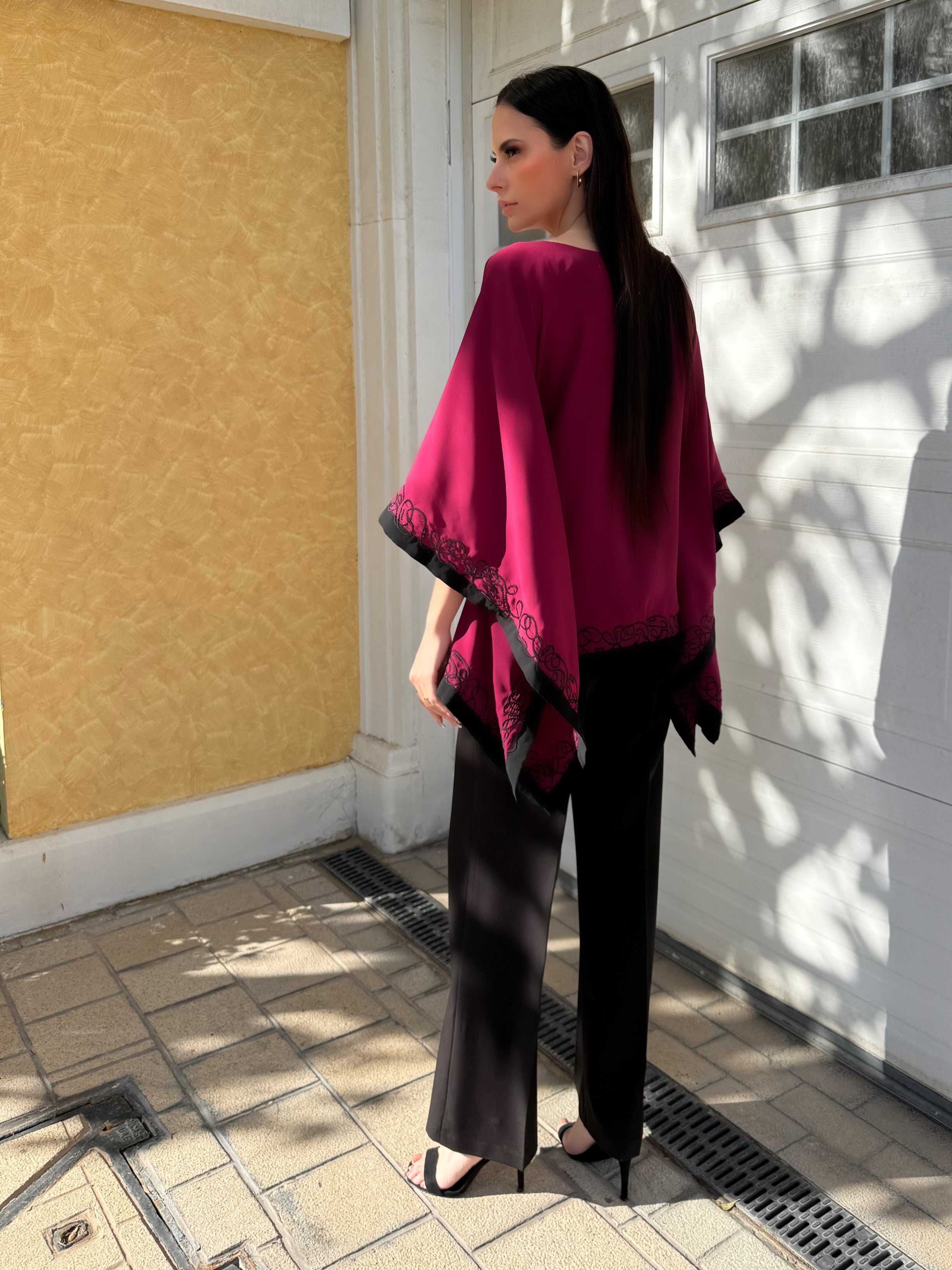 Magenta Pink Embroidered Cape
