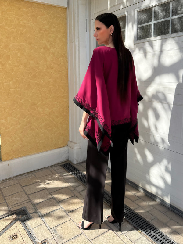 Magenta Pink Embroidered Cape