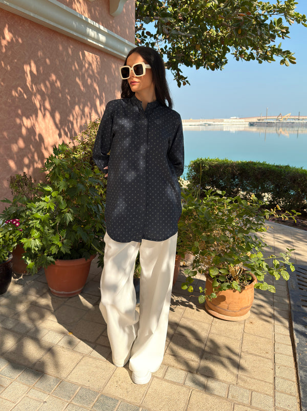 Navy Nautical Print Button Down Tunic