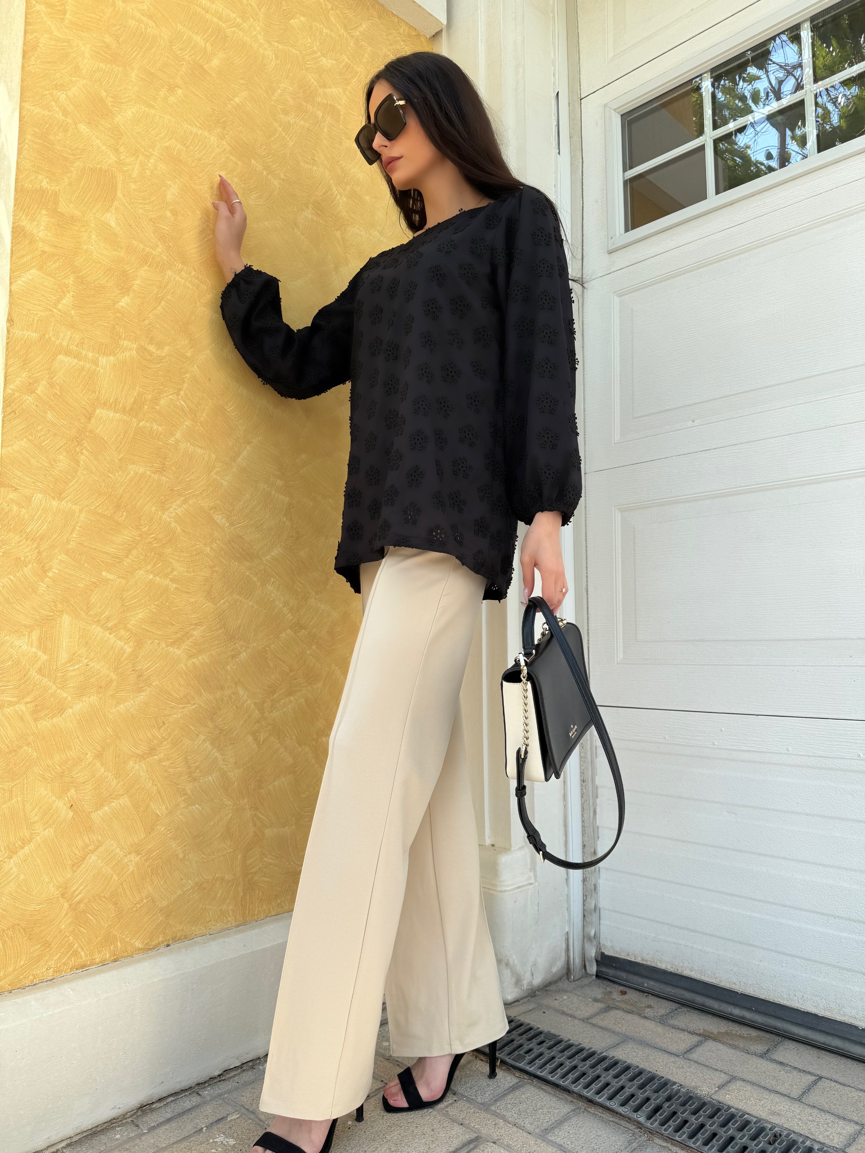 Black 3D Flower Tunic