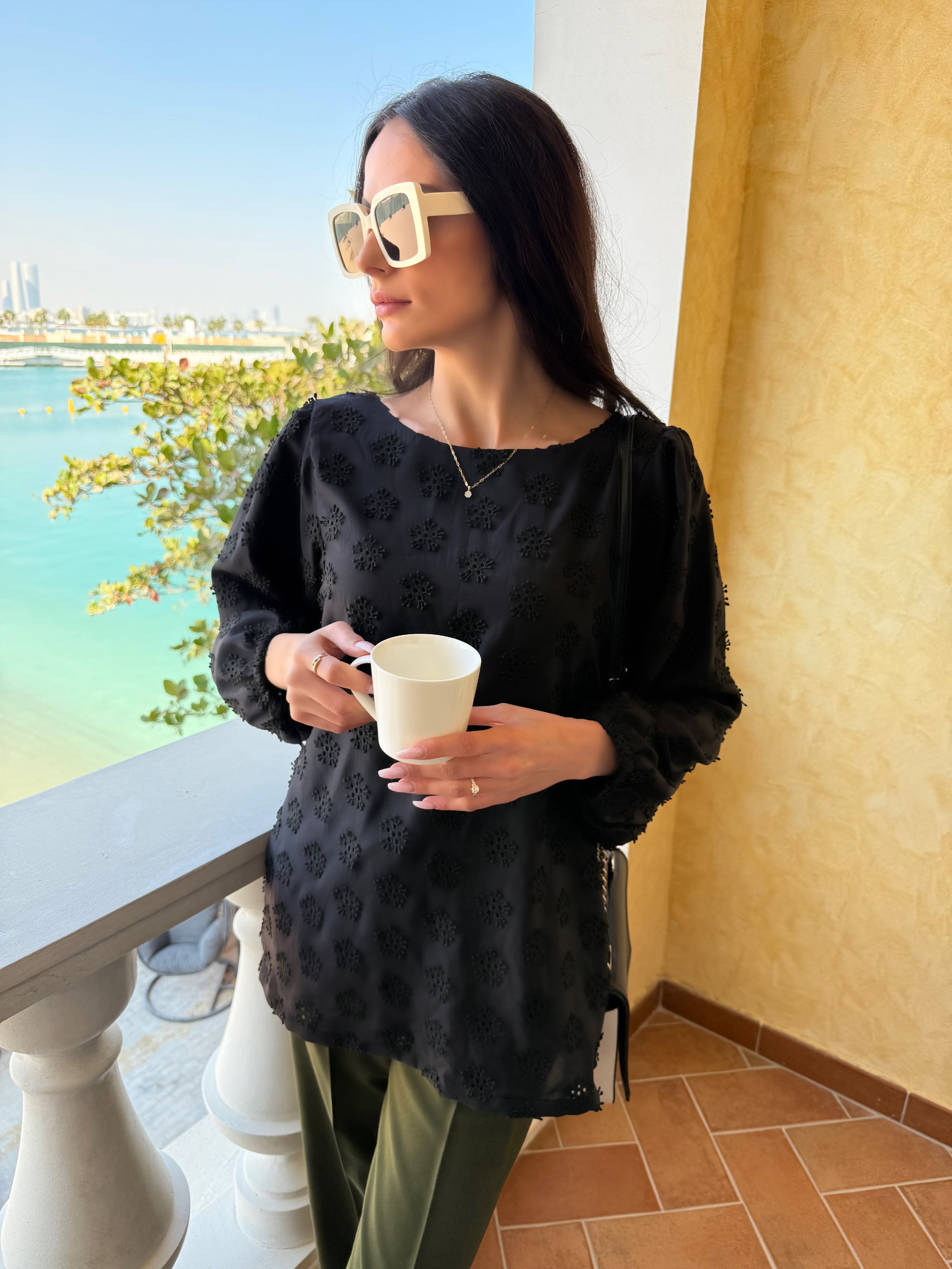 Black 3D Flower Tunic