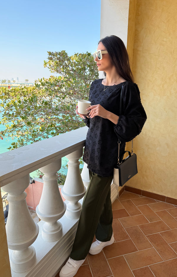 Black 3D Flower Tunic