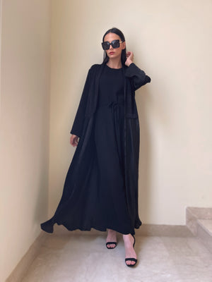 Black Velvet  and Pleated Silk Abaya