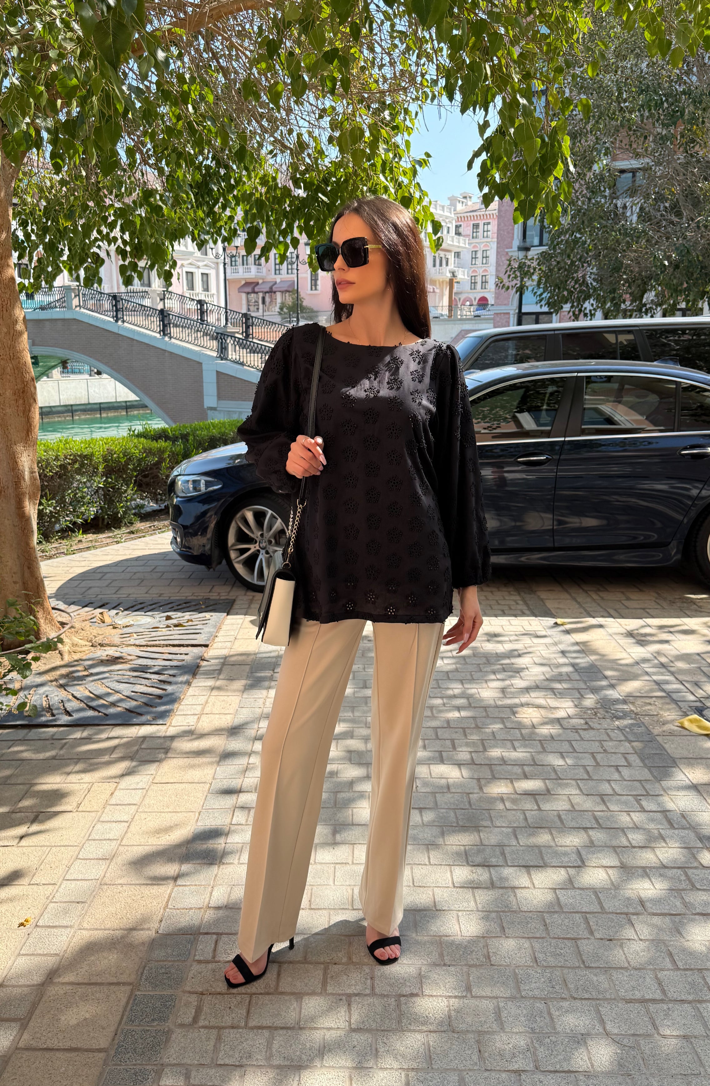 Black 3D Flower Tunic