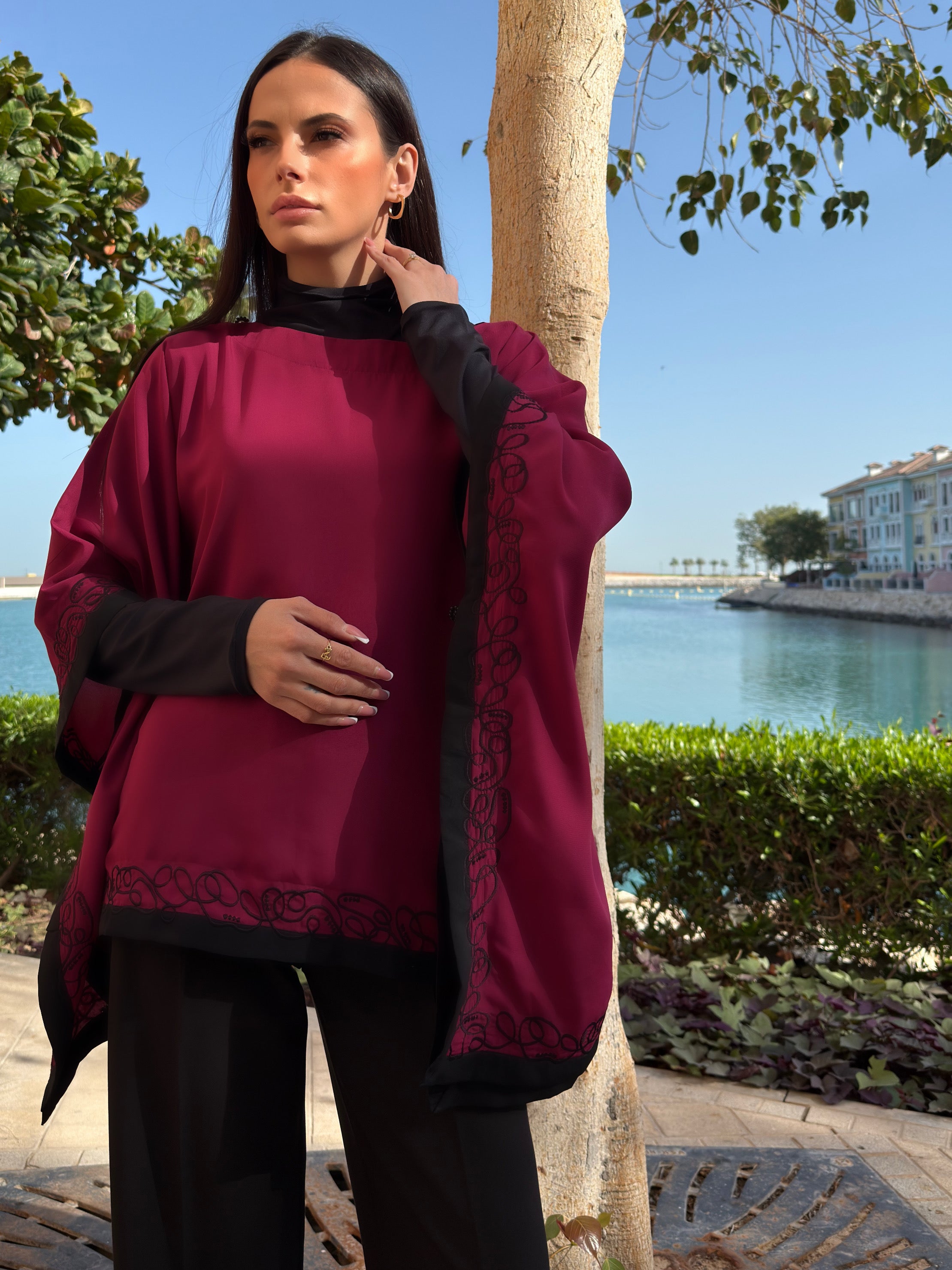 Magenta Pink Embroidered Cape