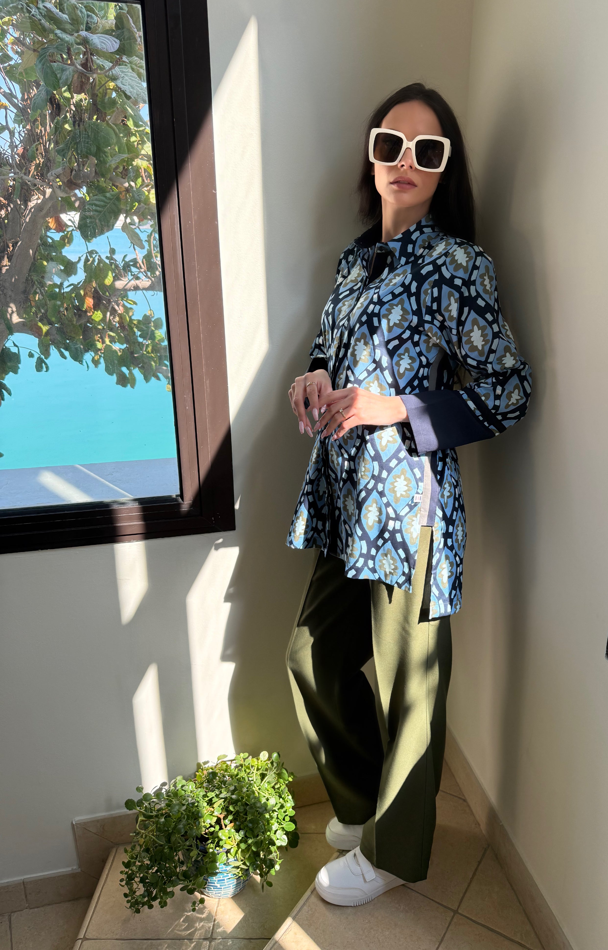 BLUE GREEN ABSTRACT PRINT TUNIC