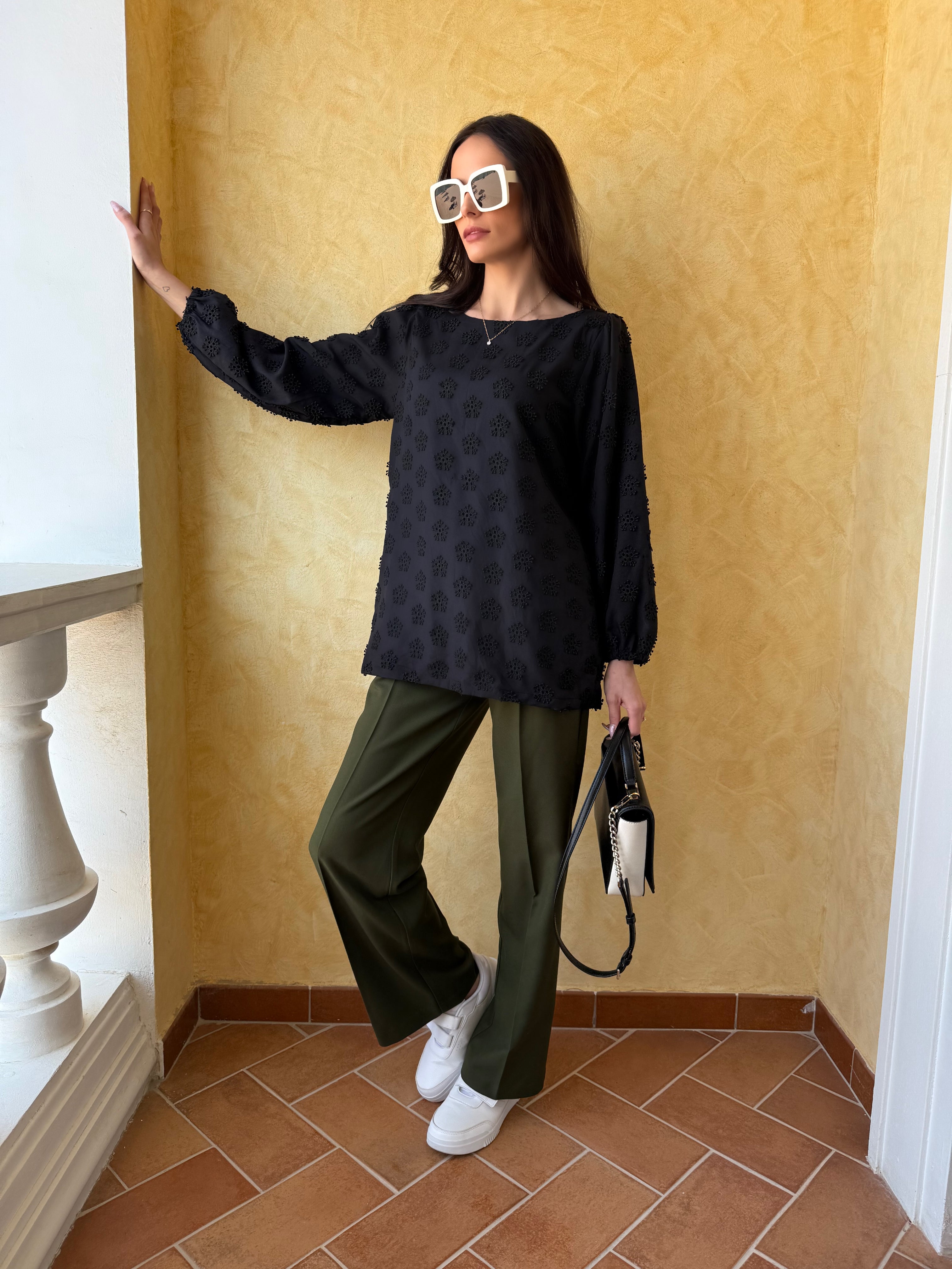 Black 3D Flower Tunic