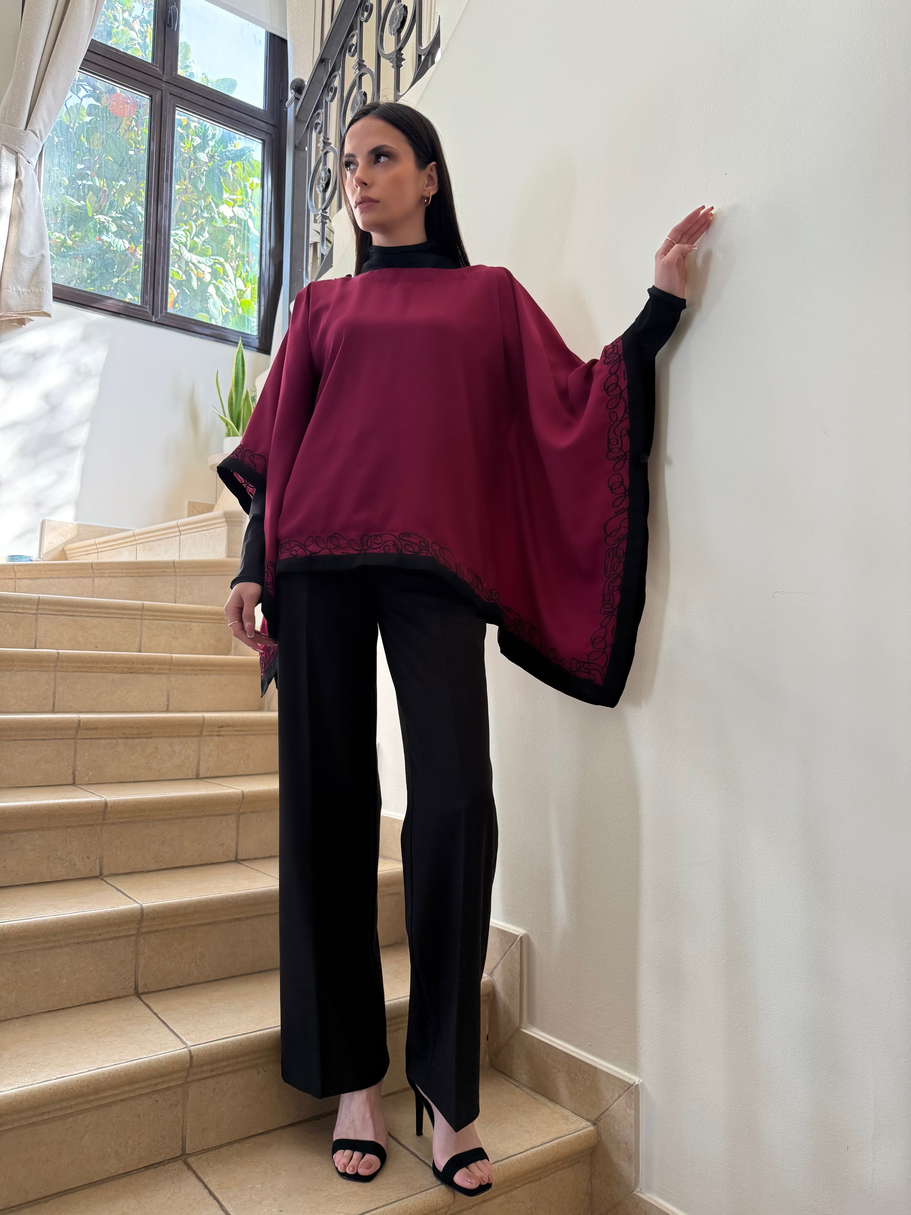 Magenta Pink Embroidered Cape