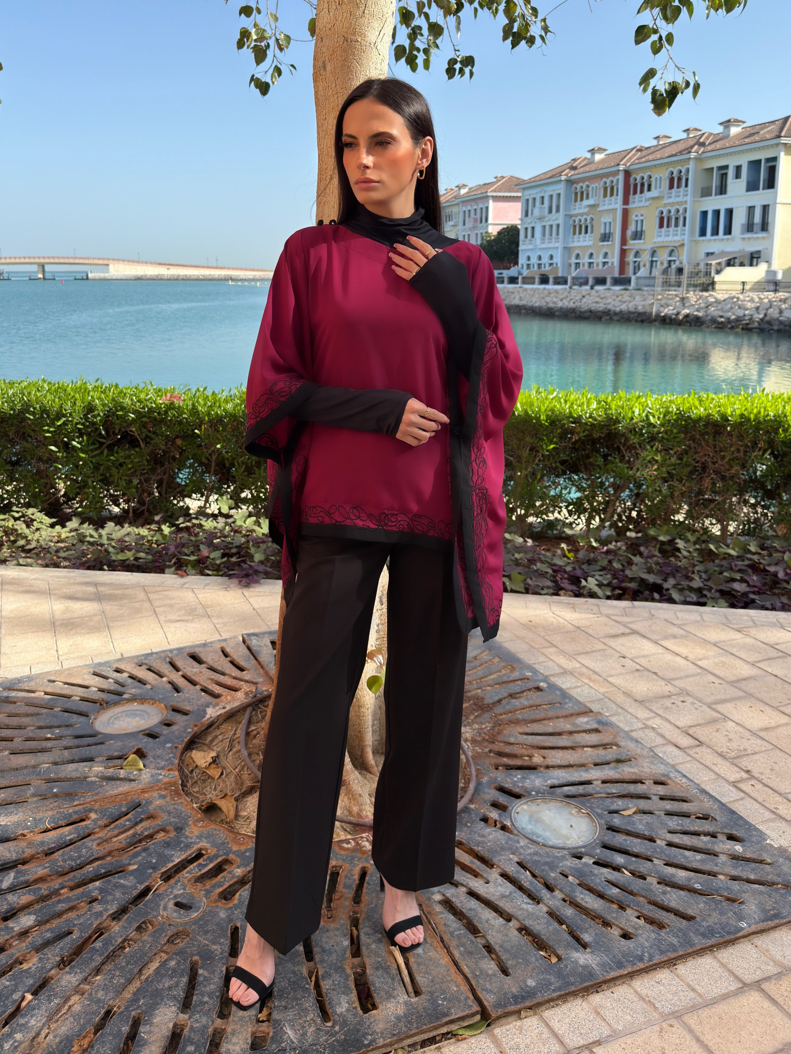 Magenta Pink Embroidered Cape