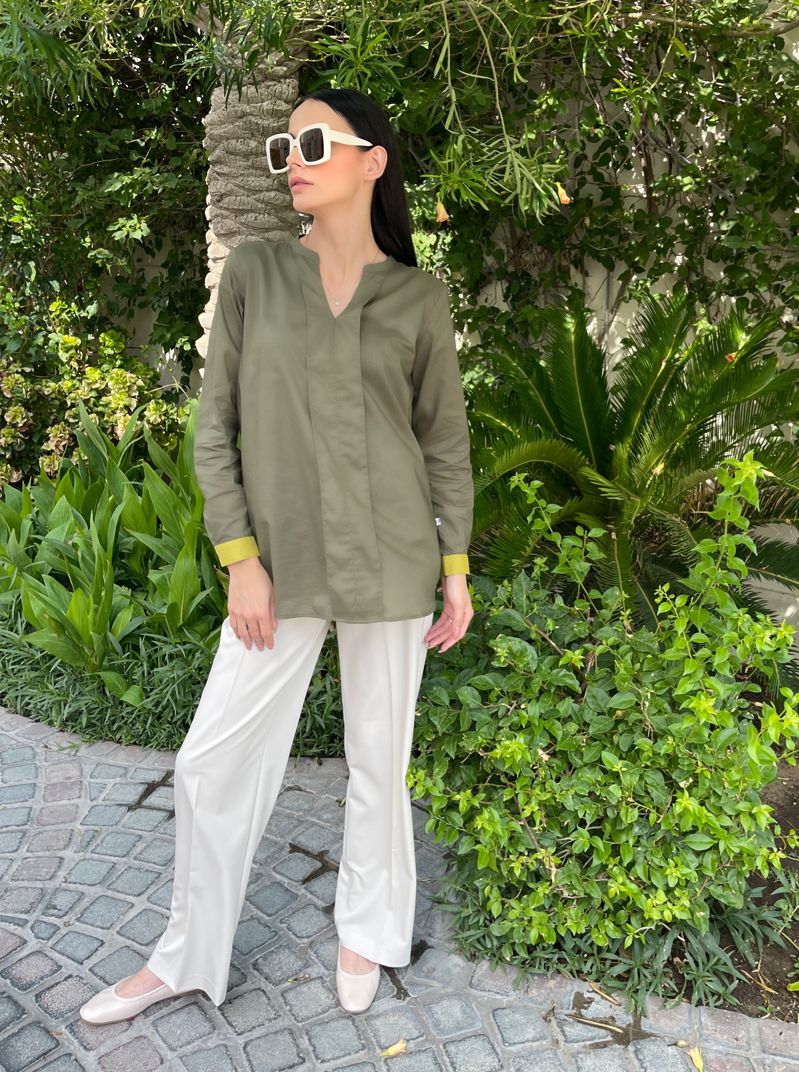 OLIVE GREEN AND LIME TUNIC