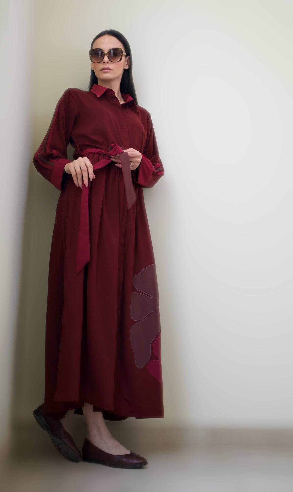 Maroon Flower Applique Dress