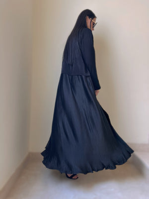 Black Velvet  and Pleated Silk Abaya