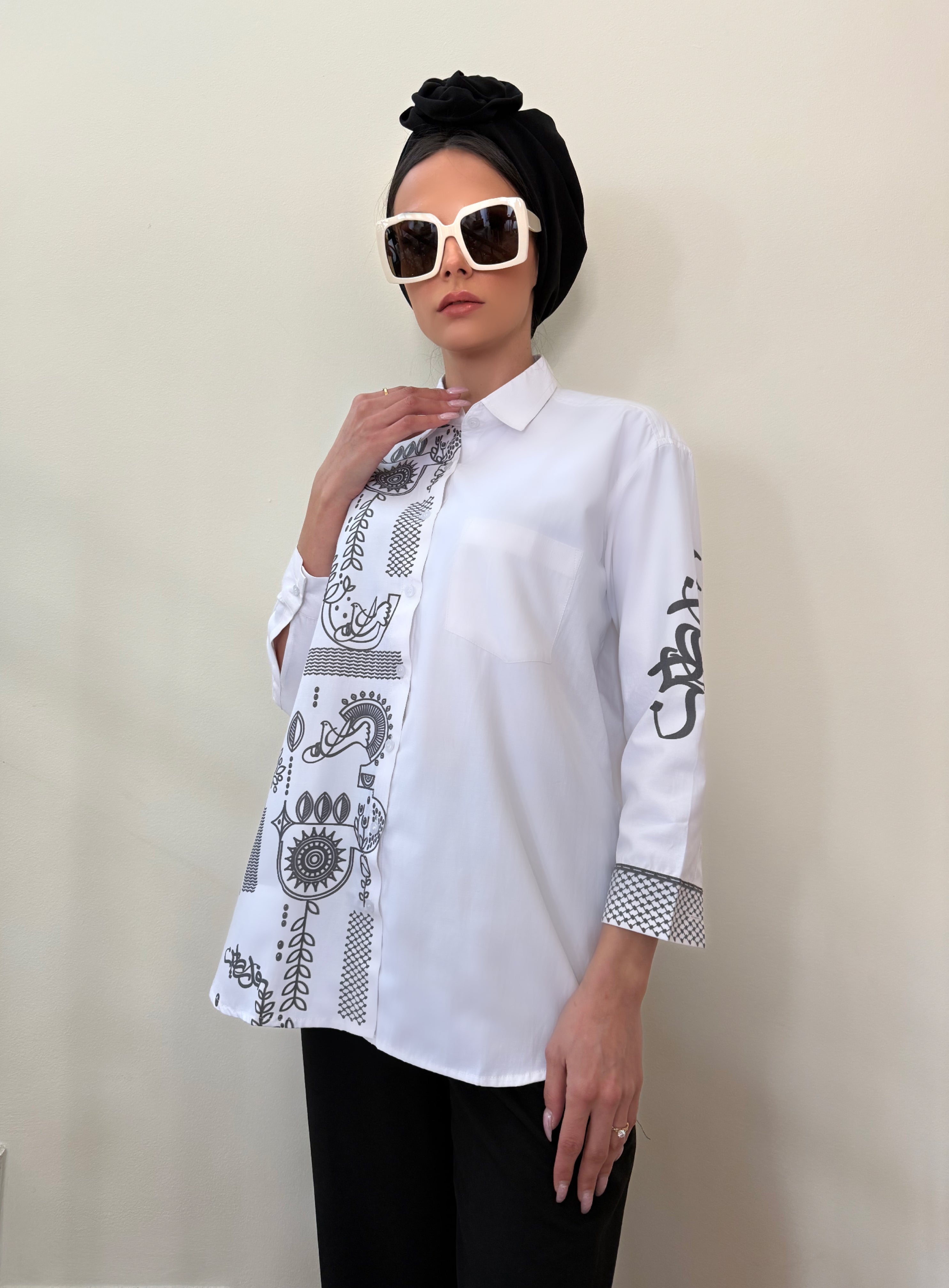 Palestine Theme Button Down Cotton Tunic