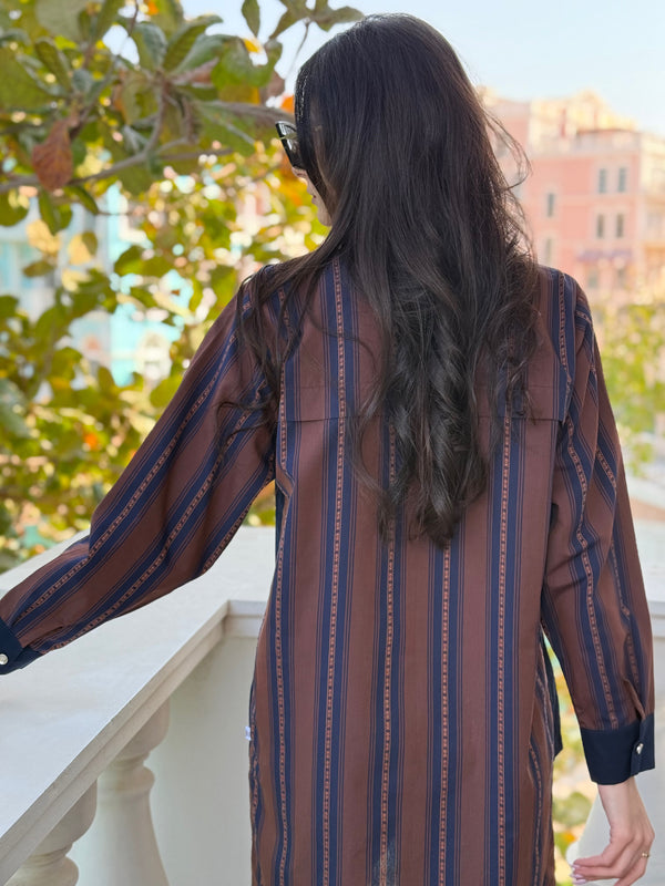 Brown and Navy Striped Tunic