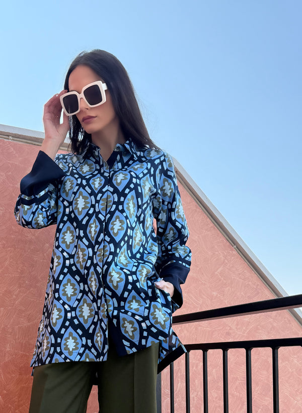 BLUE GREEN ABSTRACT PRINT TUNIC