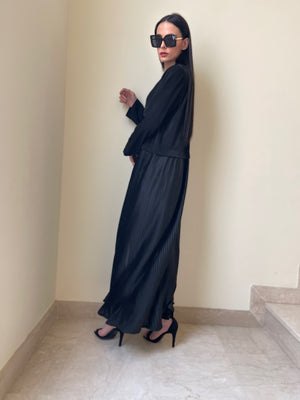 Black Velvet  and Pleated Silk Abaya