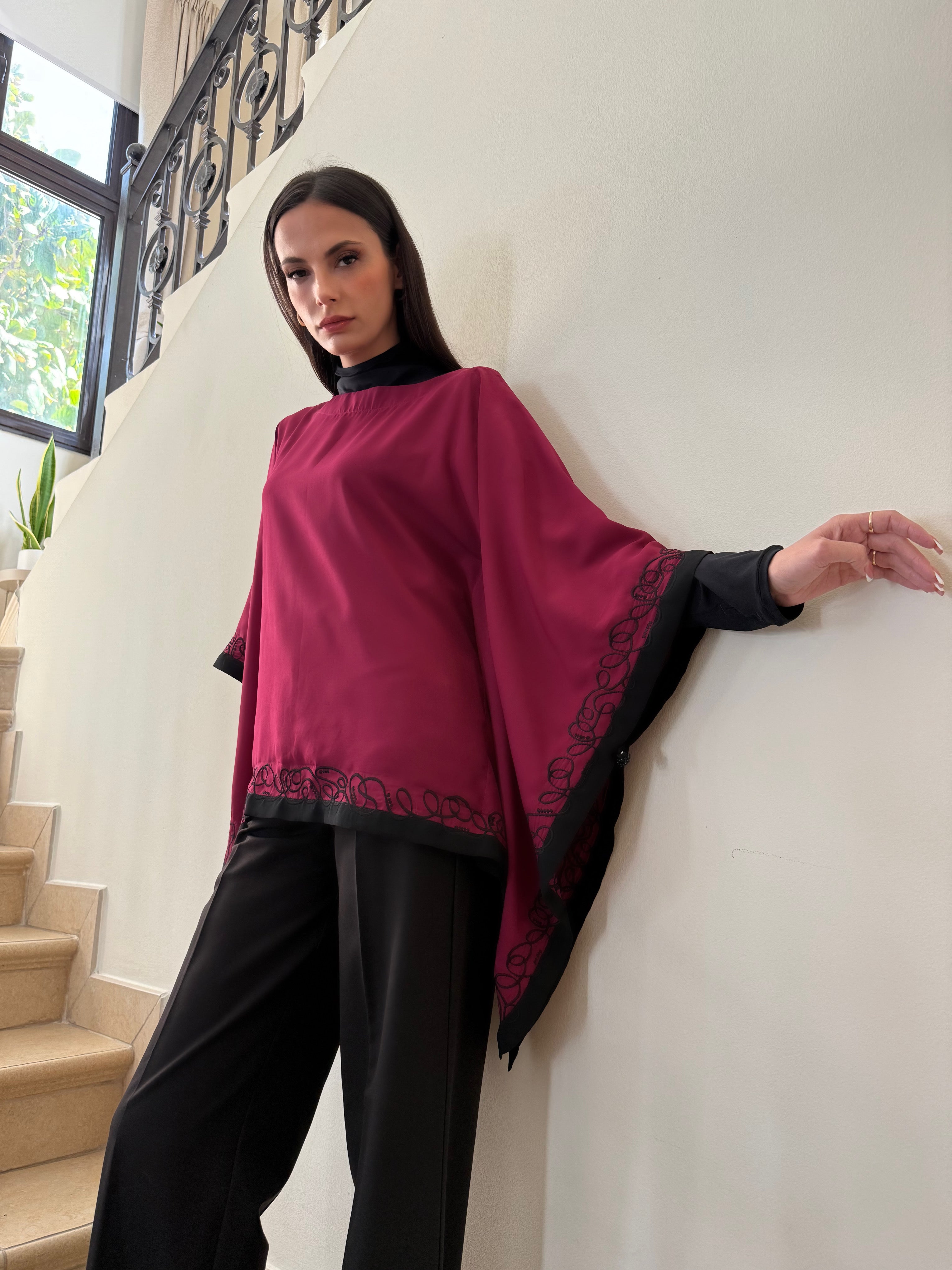 Magenta Pink Embroidered Cape