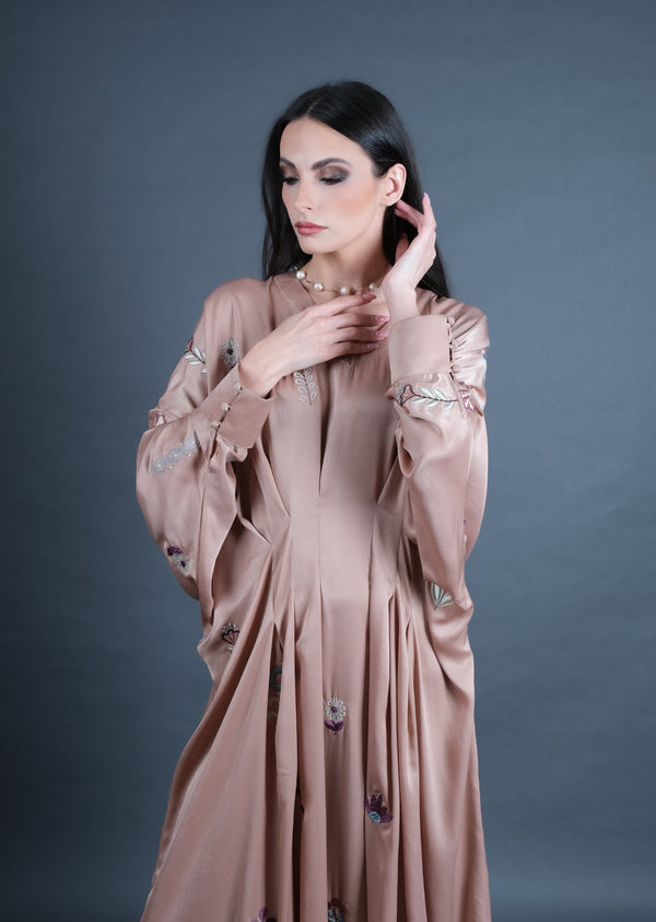 Rose Gold Velvet Silk Embroidered Kaftaan