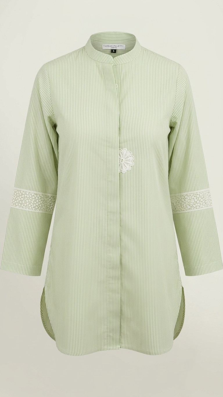 Sage Stripe Lace Detail Tunic