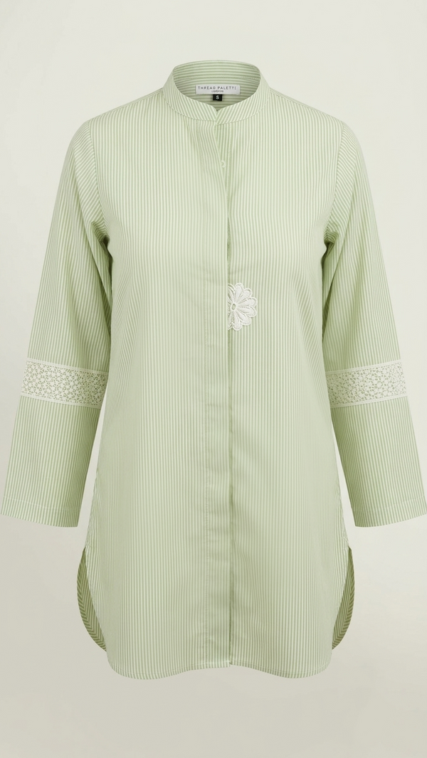 Sage Stripe Lace Detail Tunic
