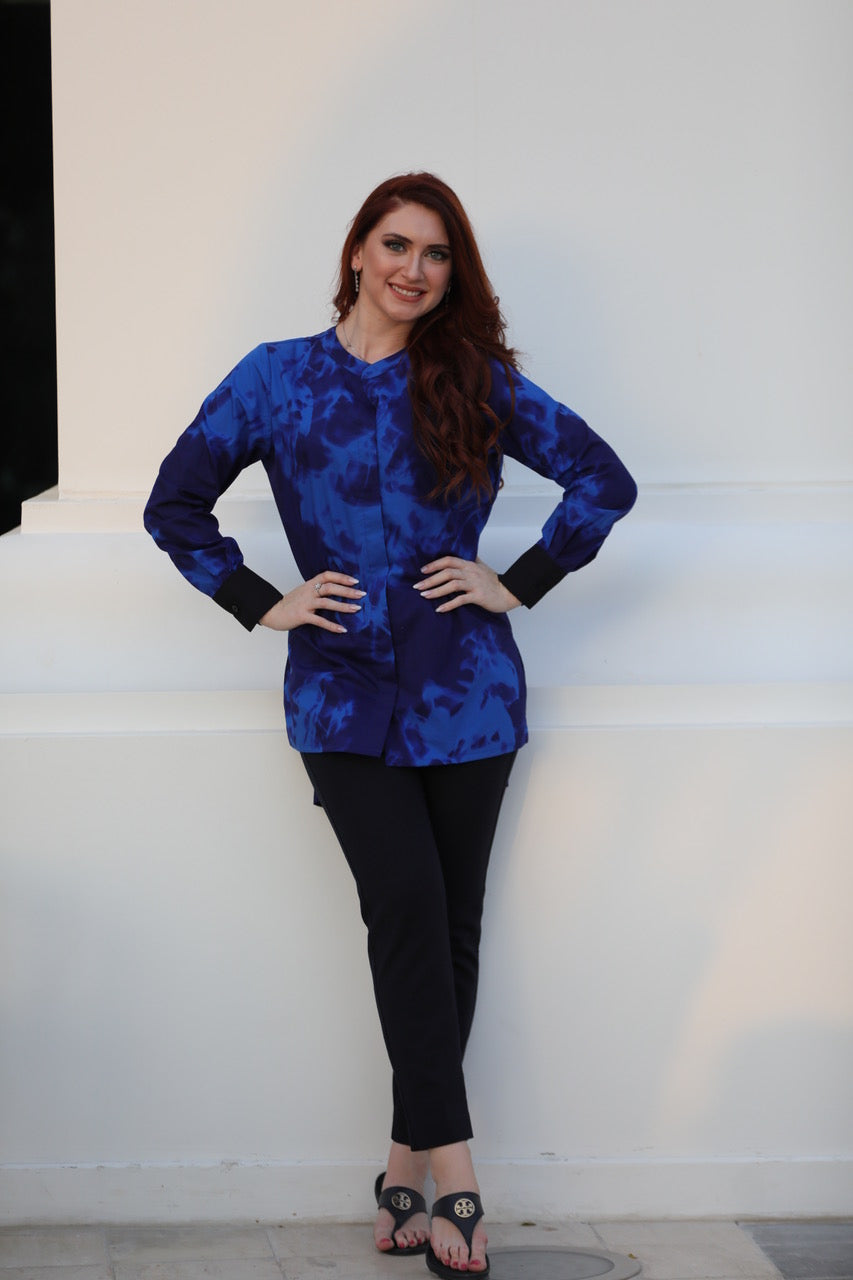 Navy And Royal Blue Tie And Dye Tunic