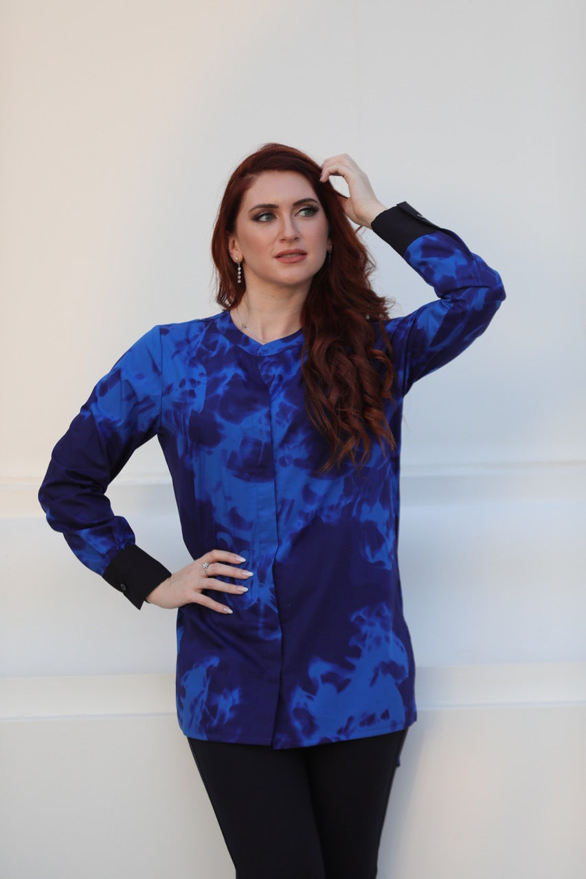 NAVY AND ROYAL BLUE TIE AND DYE TUNIC