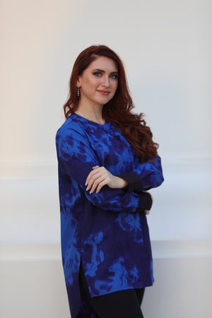 NAVY AND ROYAL BLUE TIE AND DYE TUNIC