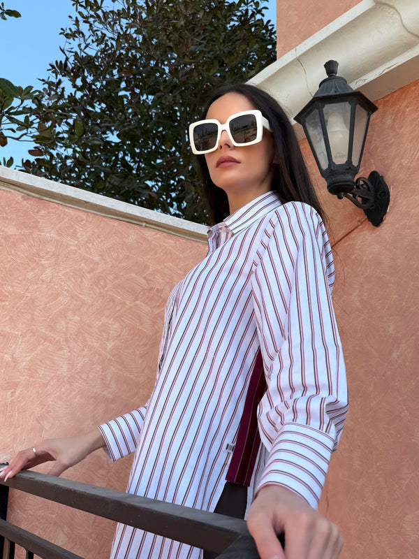 Pink and Brown Striped Button Down Shirt