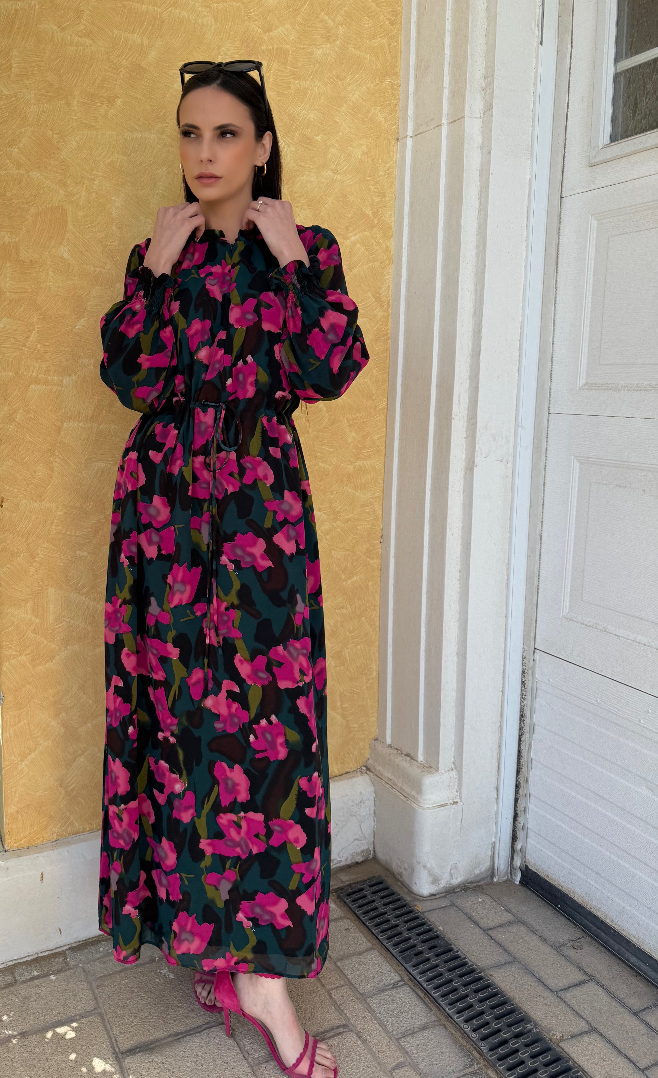 Black and Pink Chiffon Dress