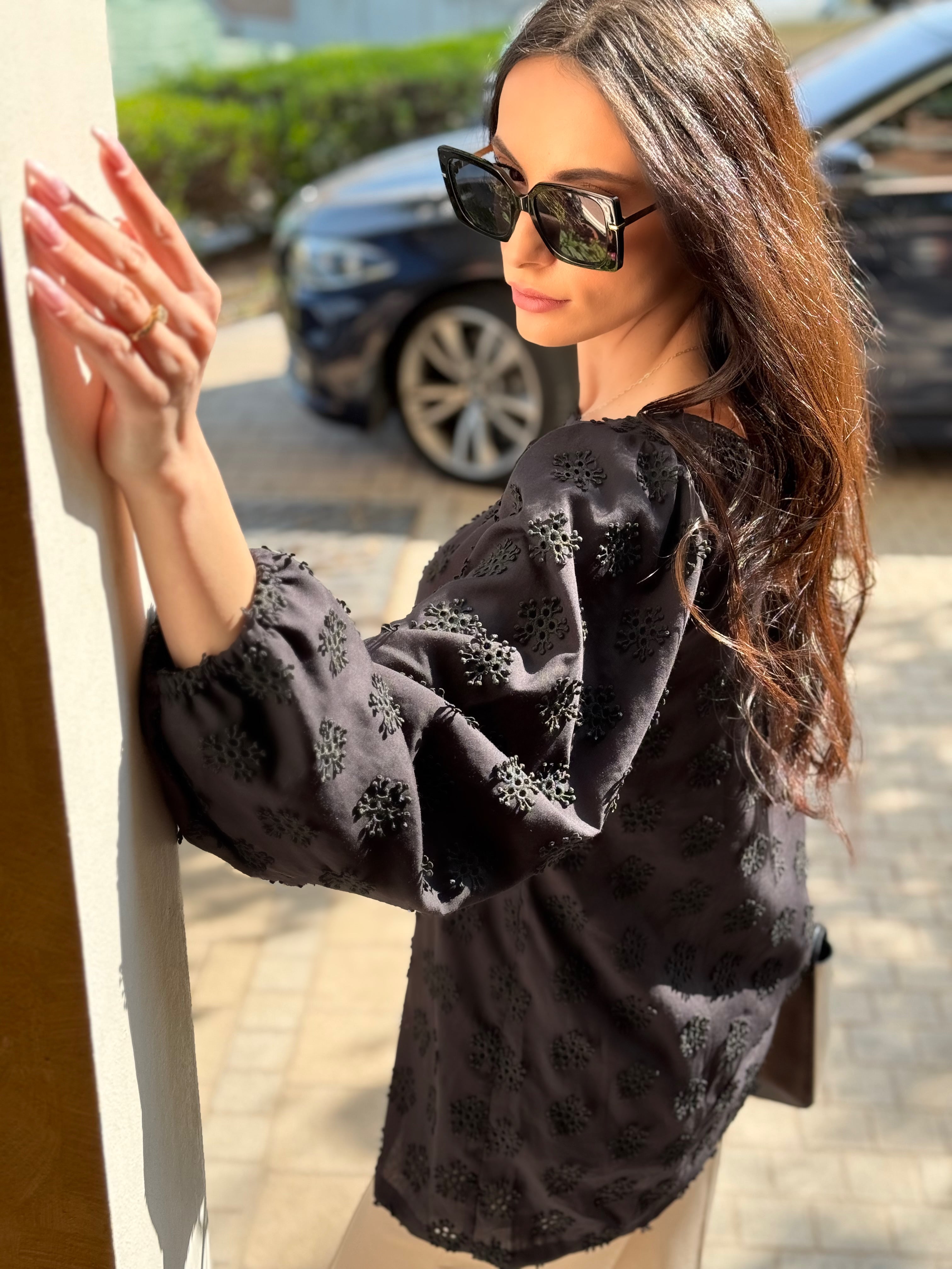 Black 3D Flower Tunic
