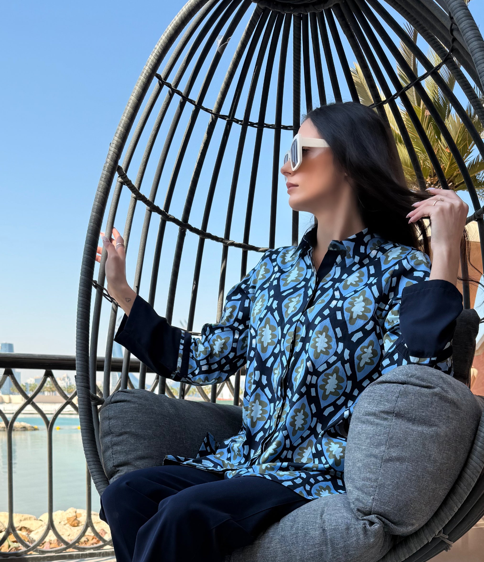 BLUE GREEN ABSTRACT PRINT TUNIC