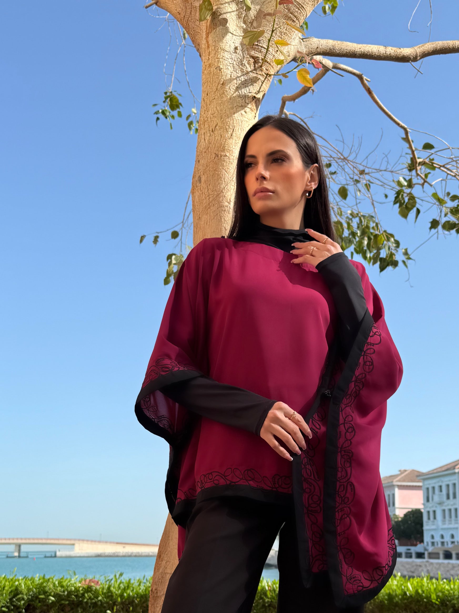 Magenta Pink Embroidered Cape