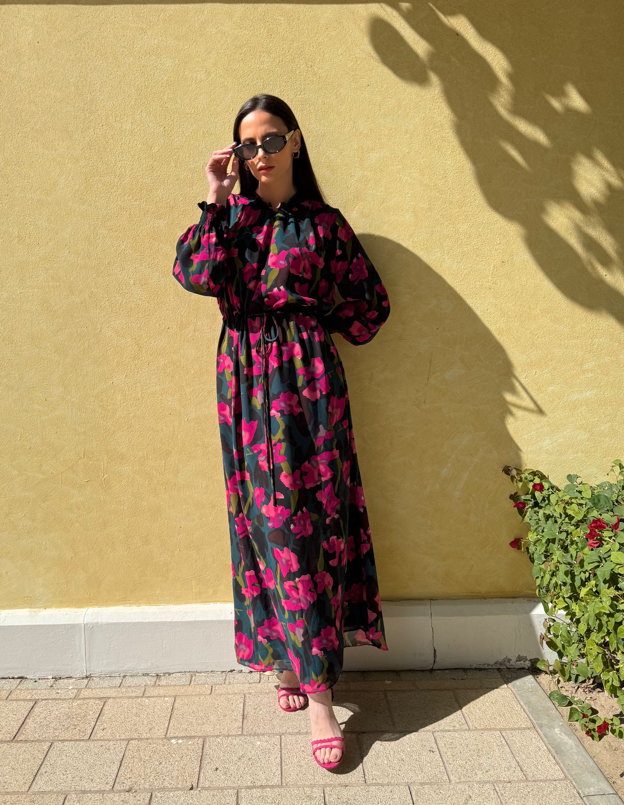 Black and Pink Chiffon Dress