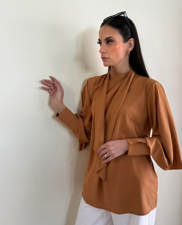 Burnt orange scarf detail blouse