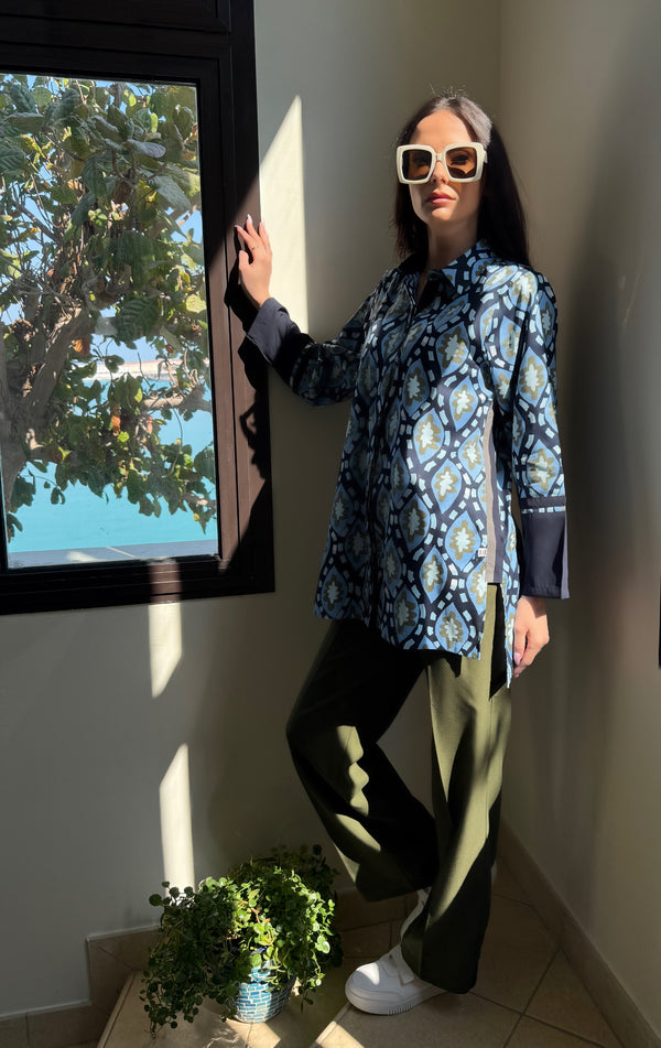 BLUE GREEN ABSTRACT PRINT TUNIC