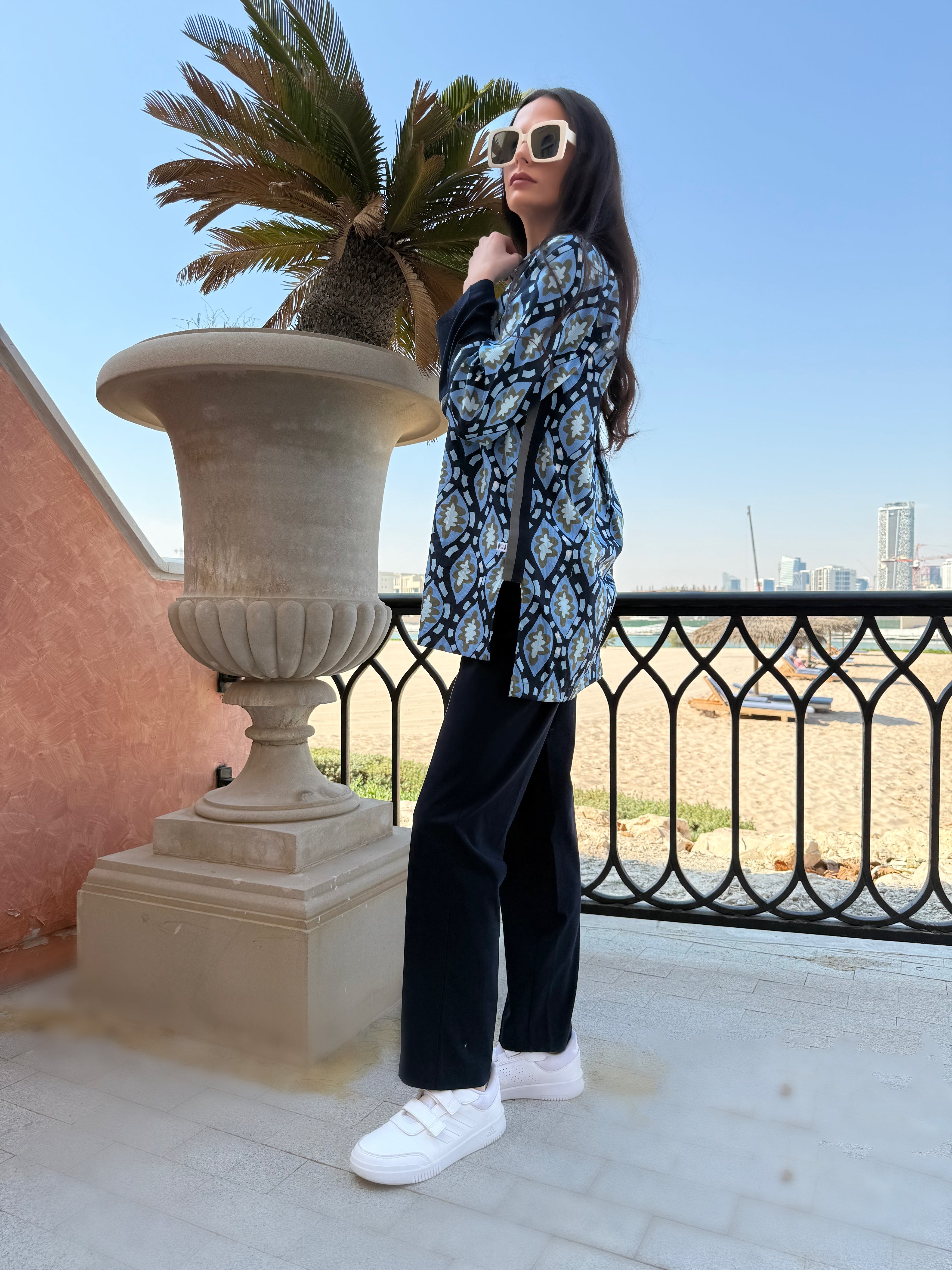 BLUE GREEN ABSTRACT PRINT TUNIC