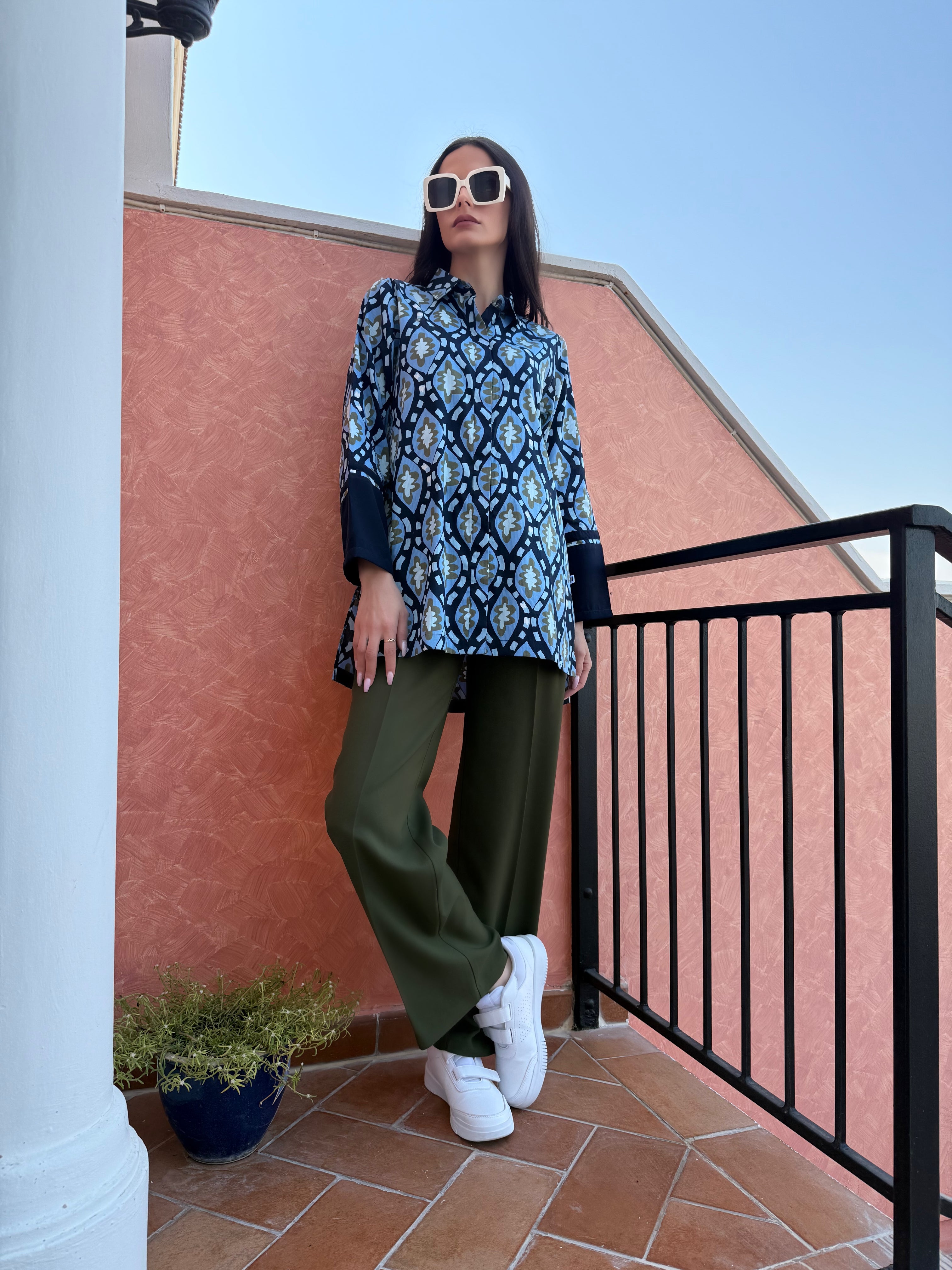 BLUE GREEN ABSTRACT PRINT TUNIC