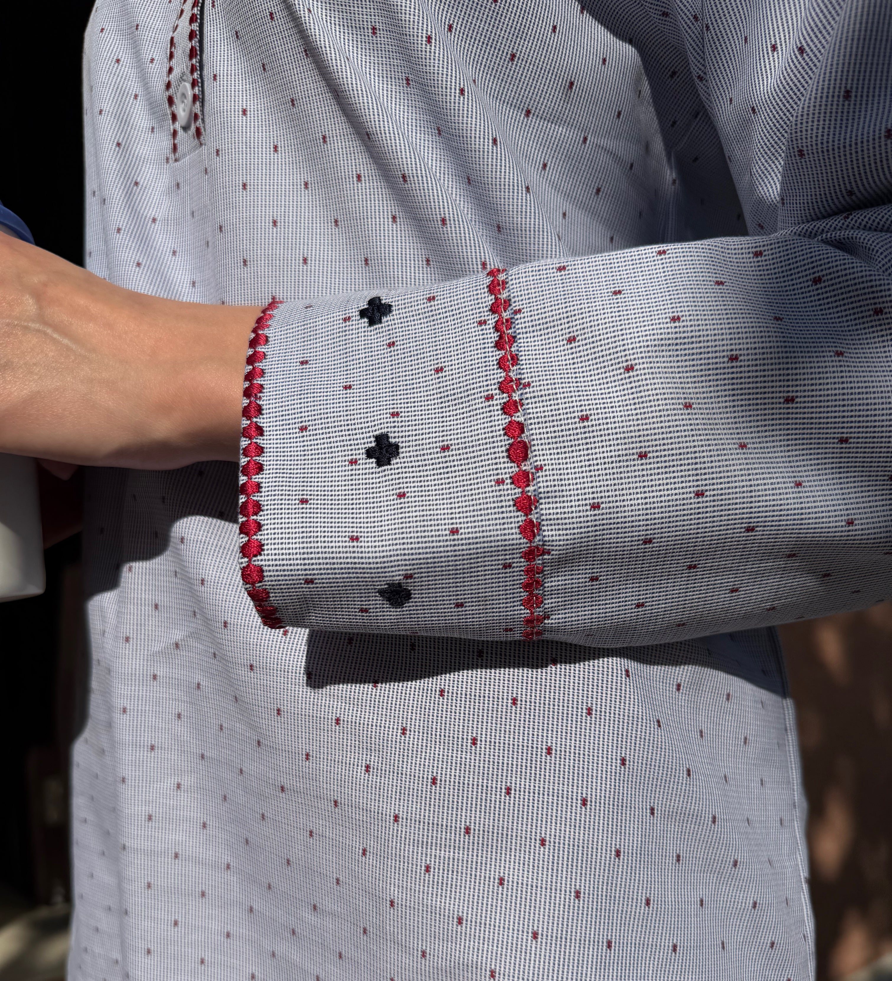 Light Blue Tunic with Red Embroidery