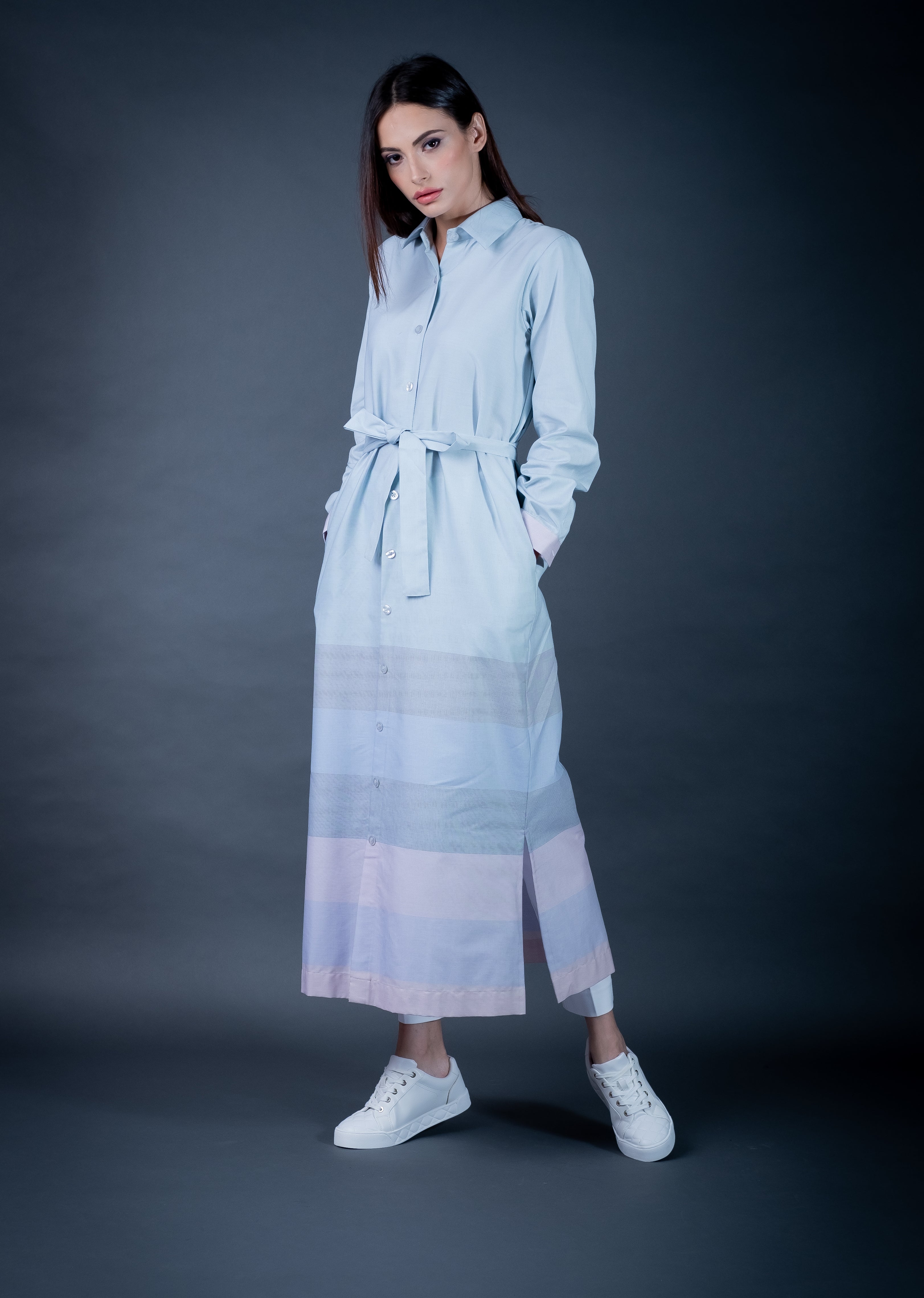 The Stripe Border Shirt Dress( Pastel)