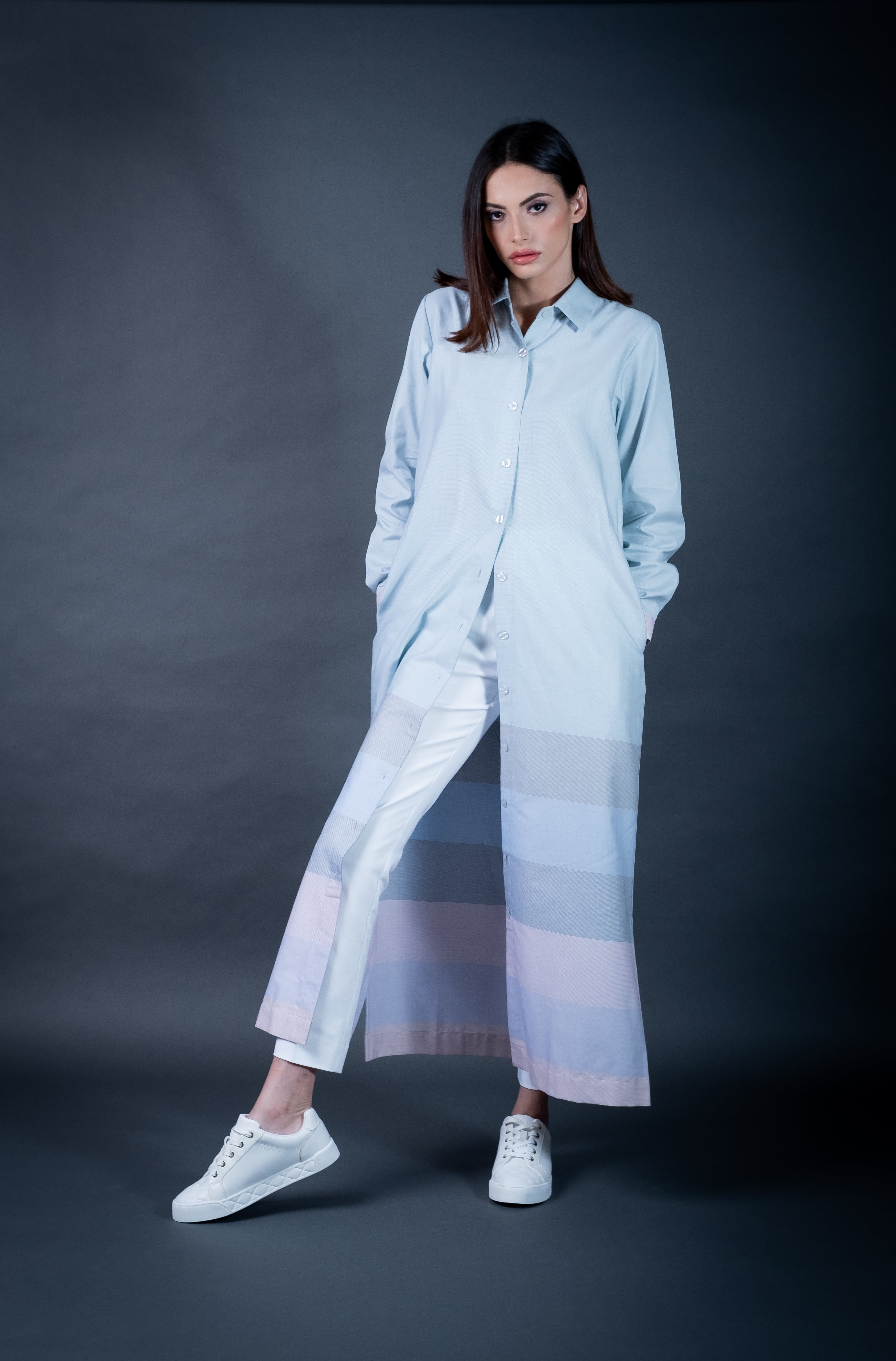 The Stripe Border Shirt Dress( Pastel)