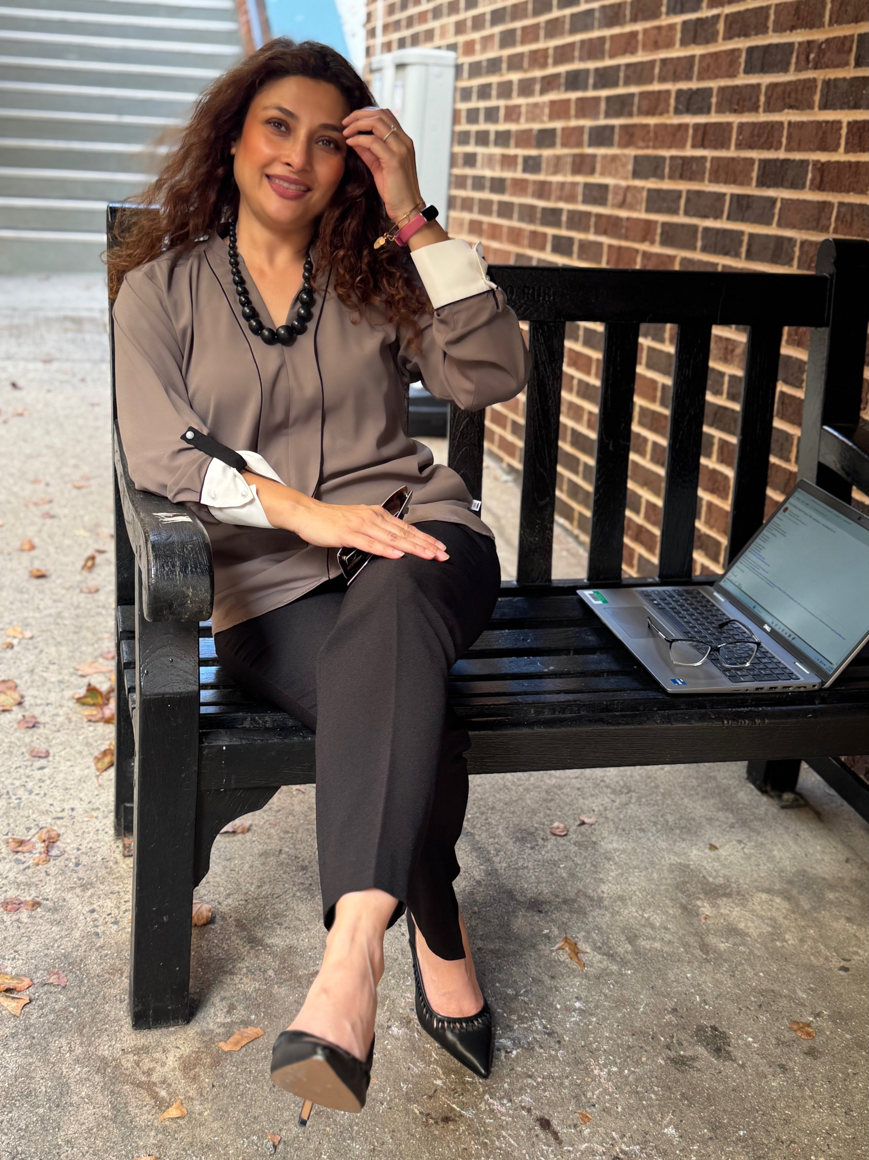 Taupe Contrast Placket Tunic