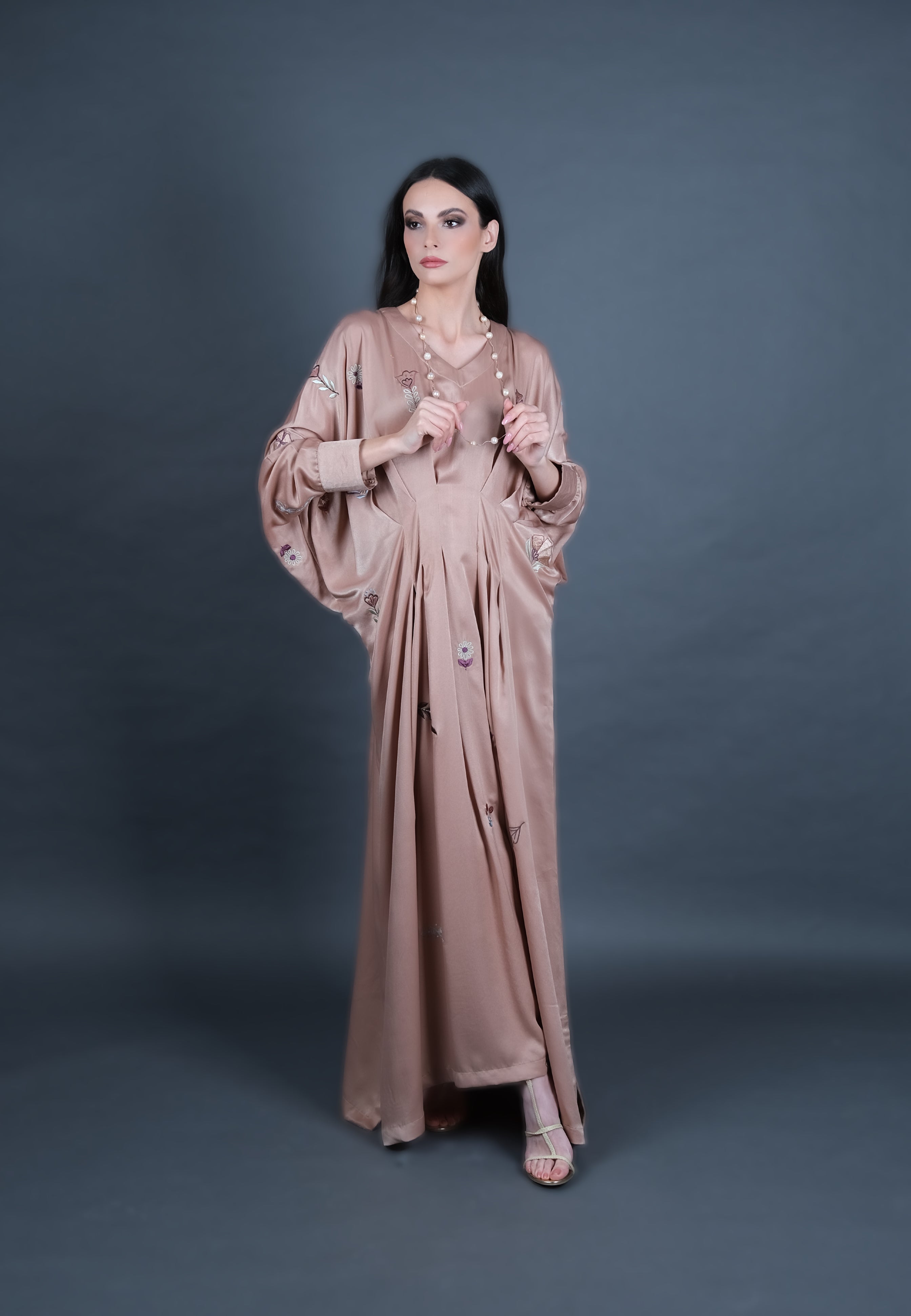 Rose Gold Velvet Silk Embroidered Kaftaan