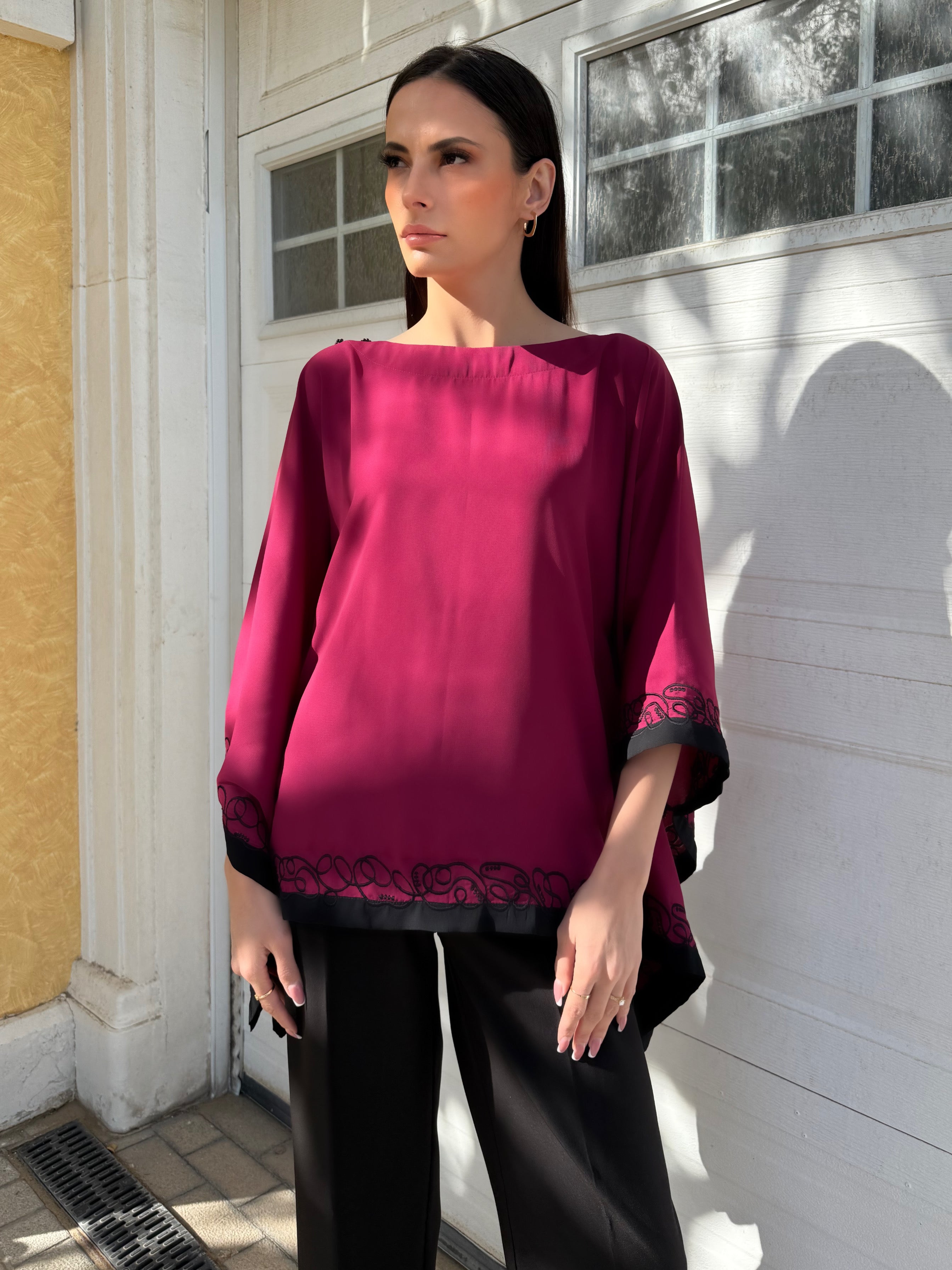 Magenta Pink Embroidered Cape