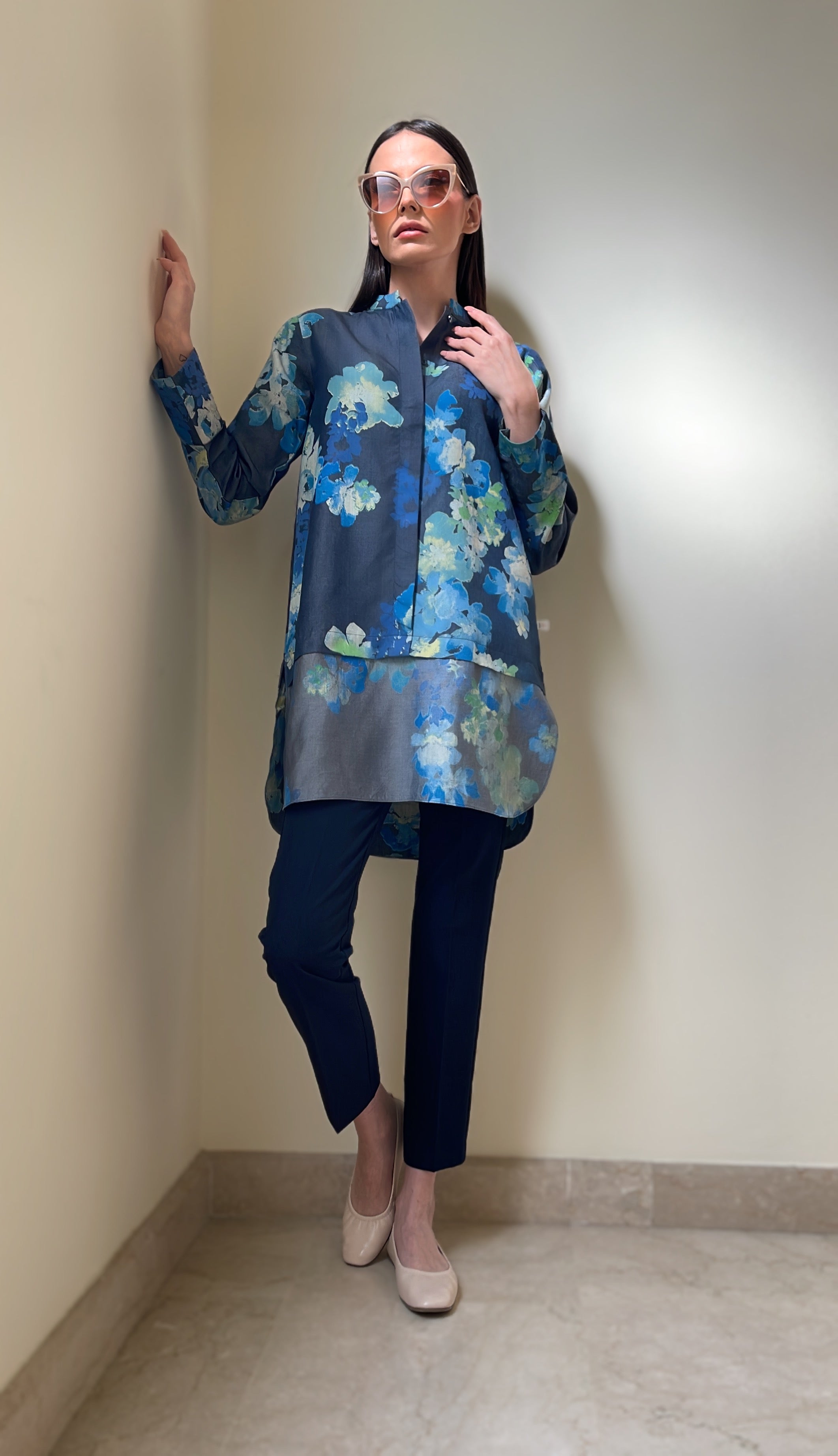 Sea Green Floral Printed Classic Tunic