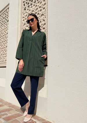 Green and Navy Striped Tunic